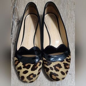 CHARLOTTE OLYMPIA Bisoux Leopard Print Fur & Patent Leather Flats 35 EU